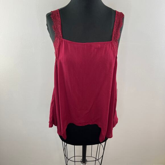 NWT FREE PEOPLE Intimately Wine Red Lace Strap Dobby Dot Cami Top Tank Size S - Picture 2 of 12